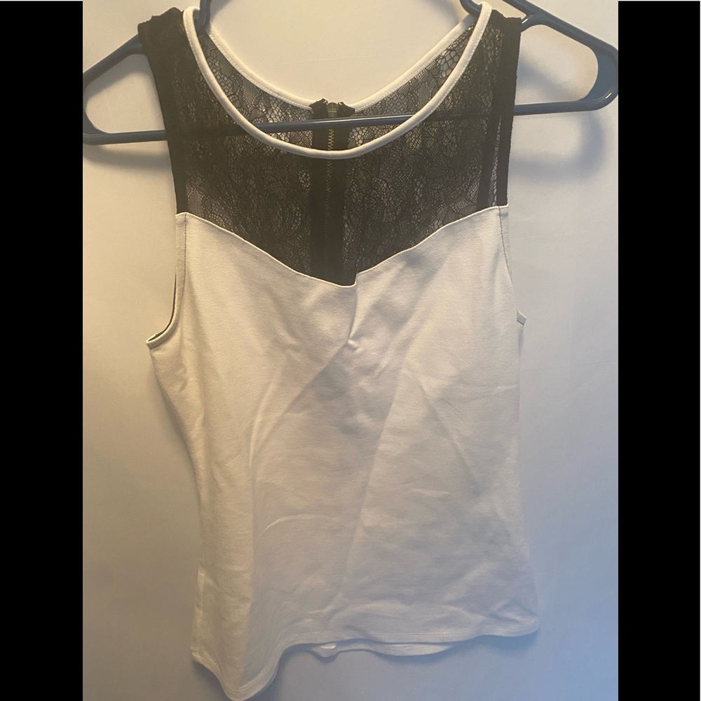 Express white and black lace tank top
